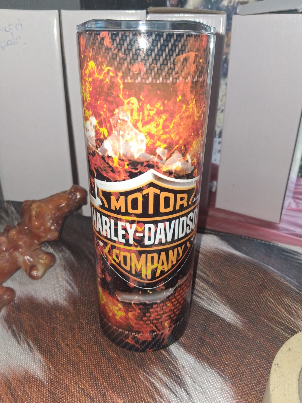 Harley-Davidson Black Tumbler with Orange and Yellow Flame Logo
